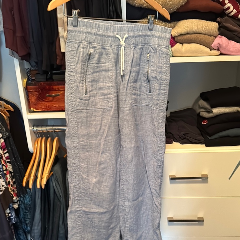 Athleta Cabo blue linen Wide Leg Pants